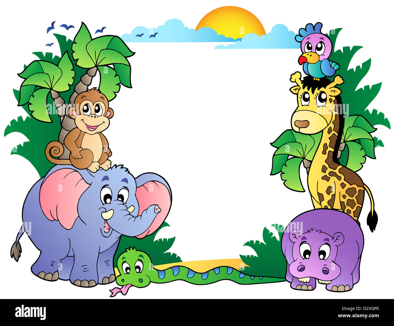 Frame with cute African animals - color illustration Stock Photo - Alamy