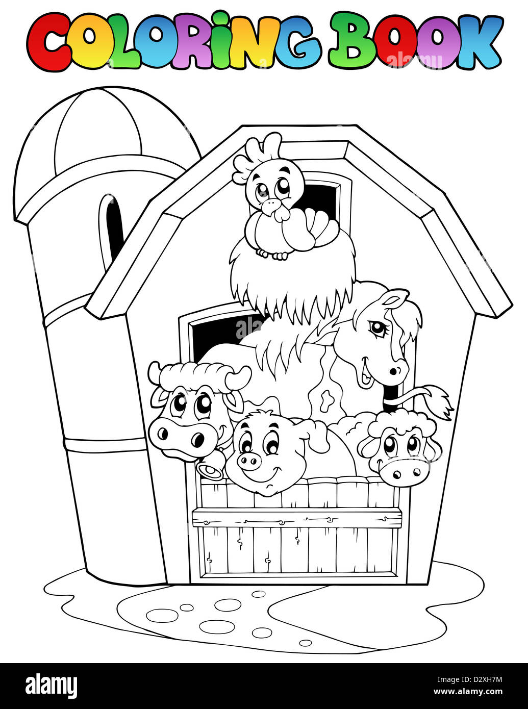 Coloring book with barn and animals - thematic illustration Stock Photo ...