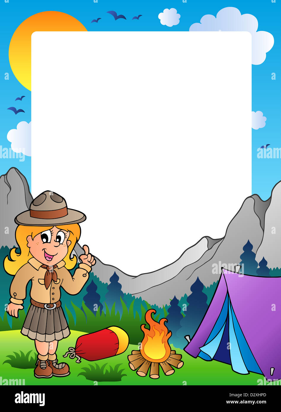 Summer frame with scout theme 2 - color illustration Stock Photo - Alamy