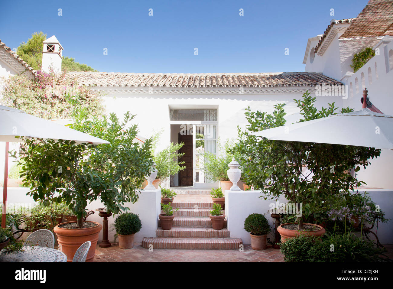 Doorway from patio into Spanish villa Stock Photo