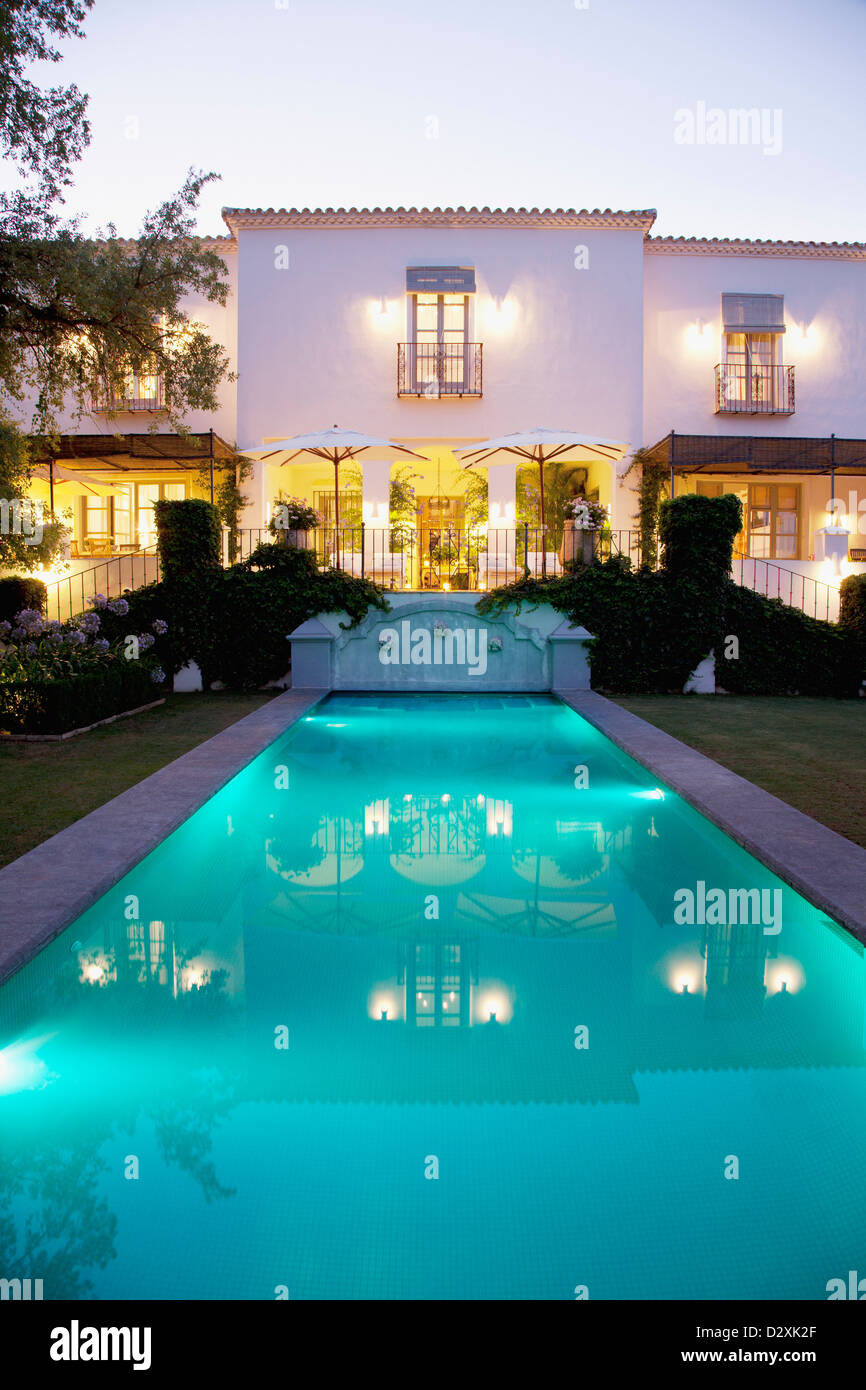 Lap pool and Spanish villa Stock Photo