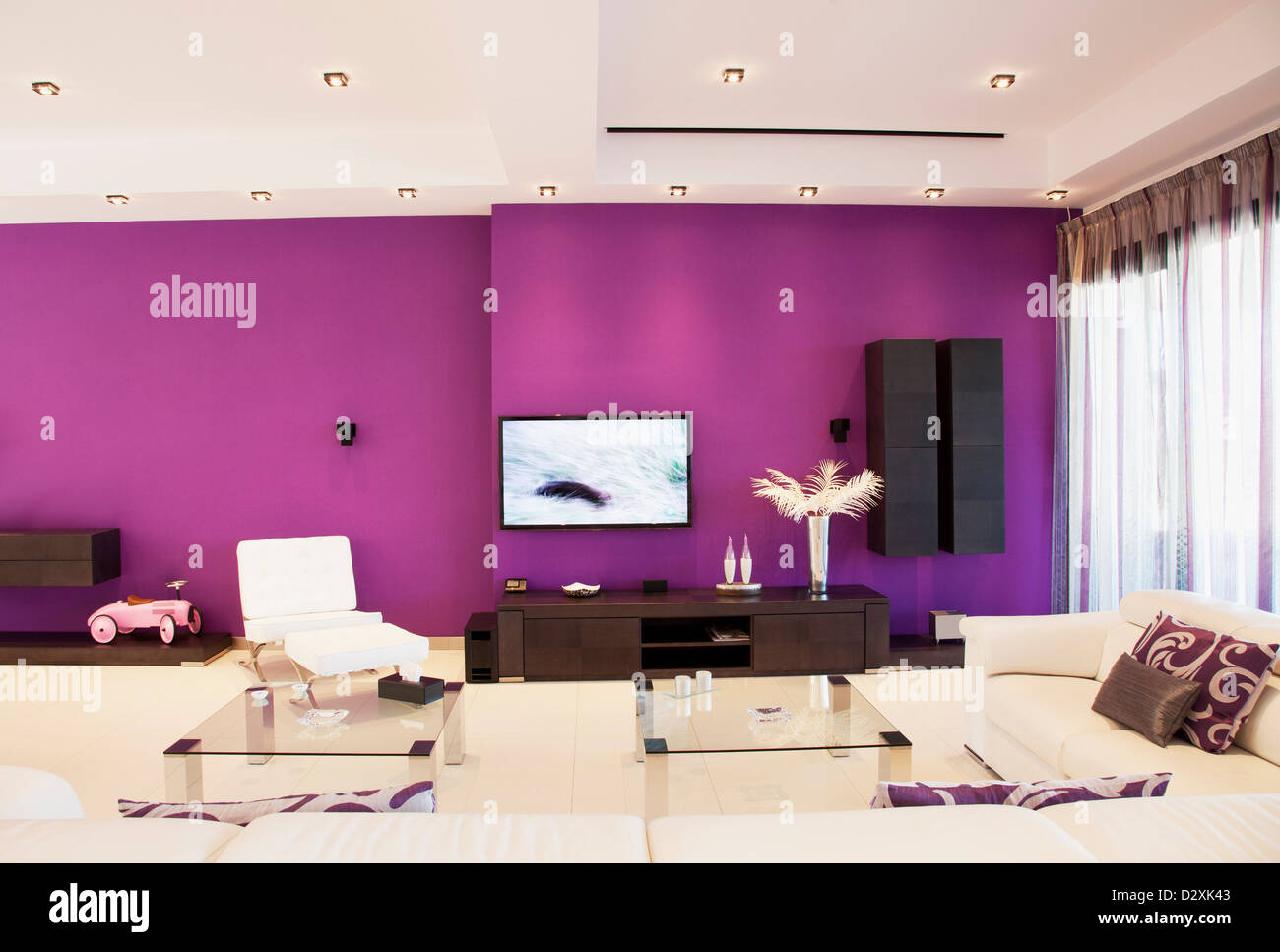 Purple wall in luxury living room Stock Photo