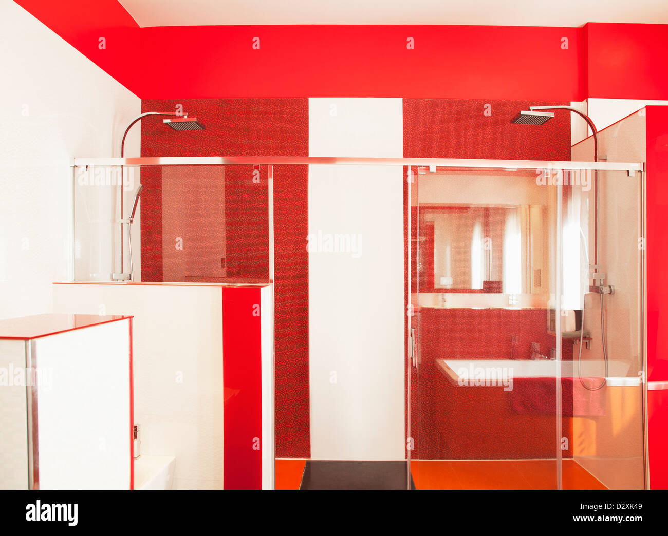 Red and white luxury modern bathroom Stock Photo