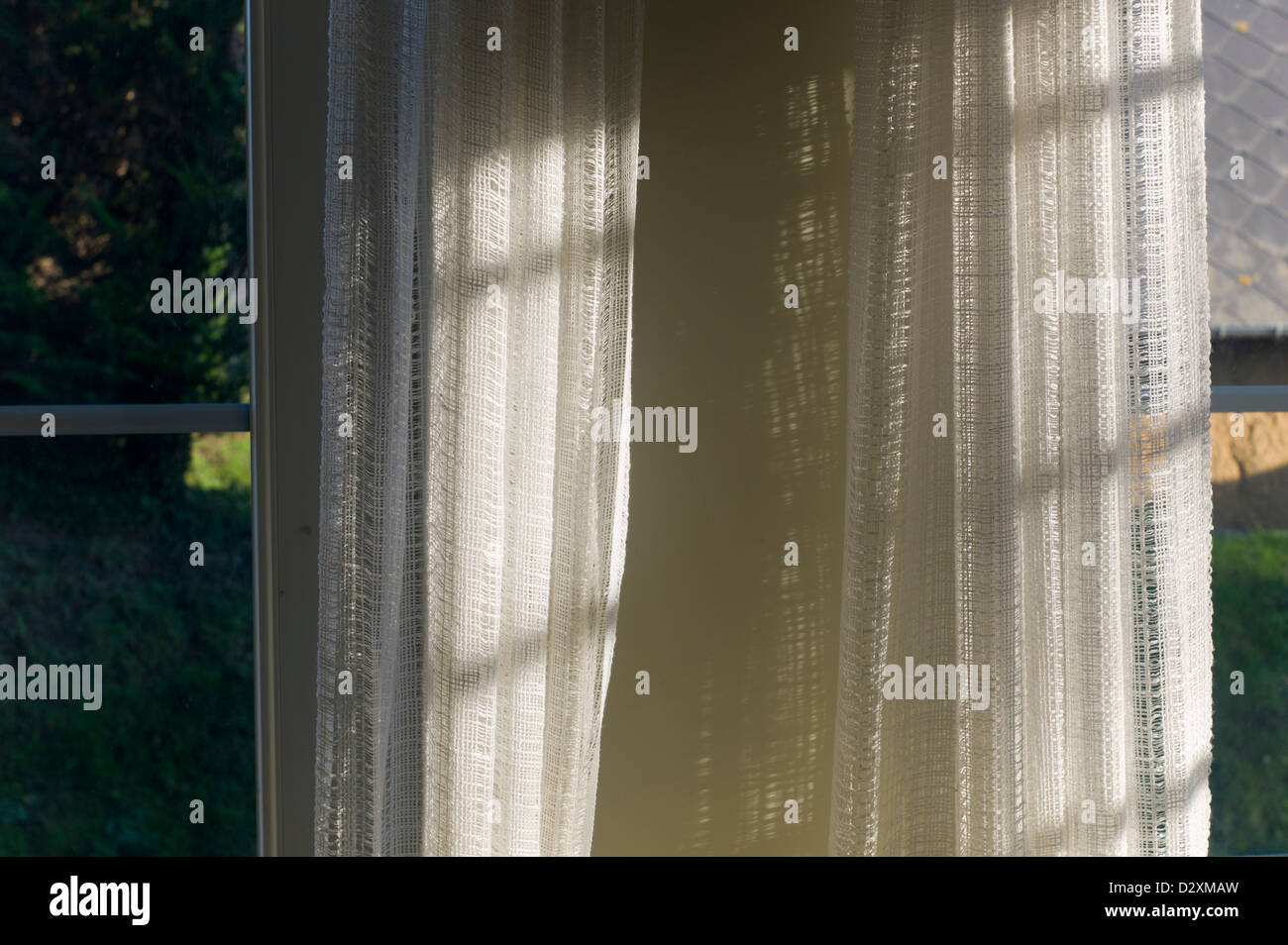 Sunlight on net curtains Stock Photo