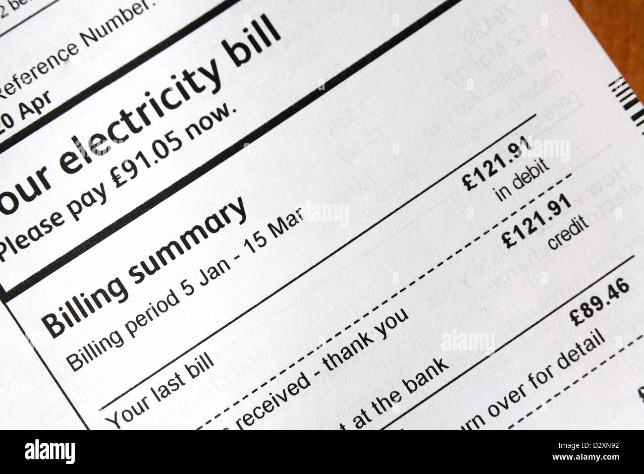 Utility electricity bill Stock Photo Alamy