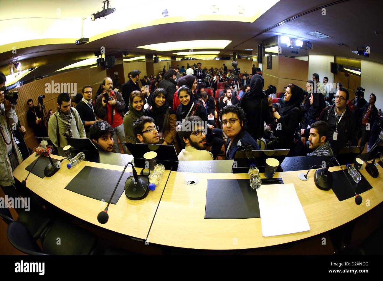 TEHRAN, IRAN: Photographers waiting for a press conference at Day 2 of the 31th International Fajr Film Festival on February 1, 2013 in Tehran, Iran. Organized by the Ministry of Culture and Islamic Guidance, the Film Festival is the most important film event in the country.(Photo by Gallo Images / Amin Mohammed Jamali) Stock Photo