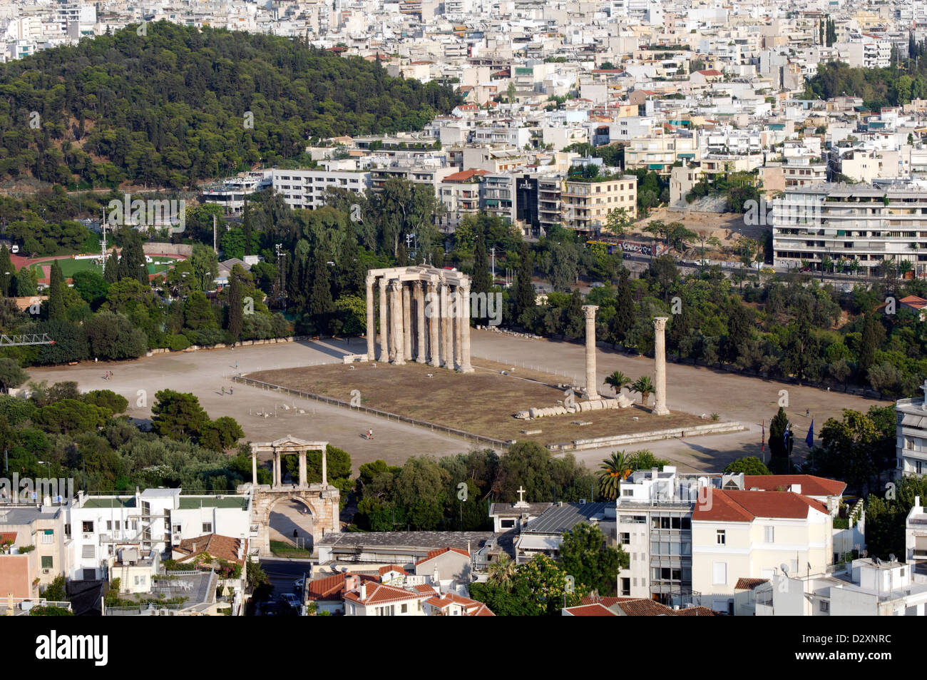Athens. Greece. Panoramic view of the Temple of Olympian Zeus (Olympieion), the largest surviving ancient temple in Greece Stock Photo