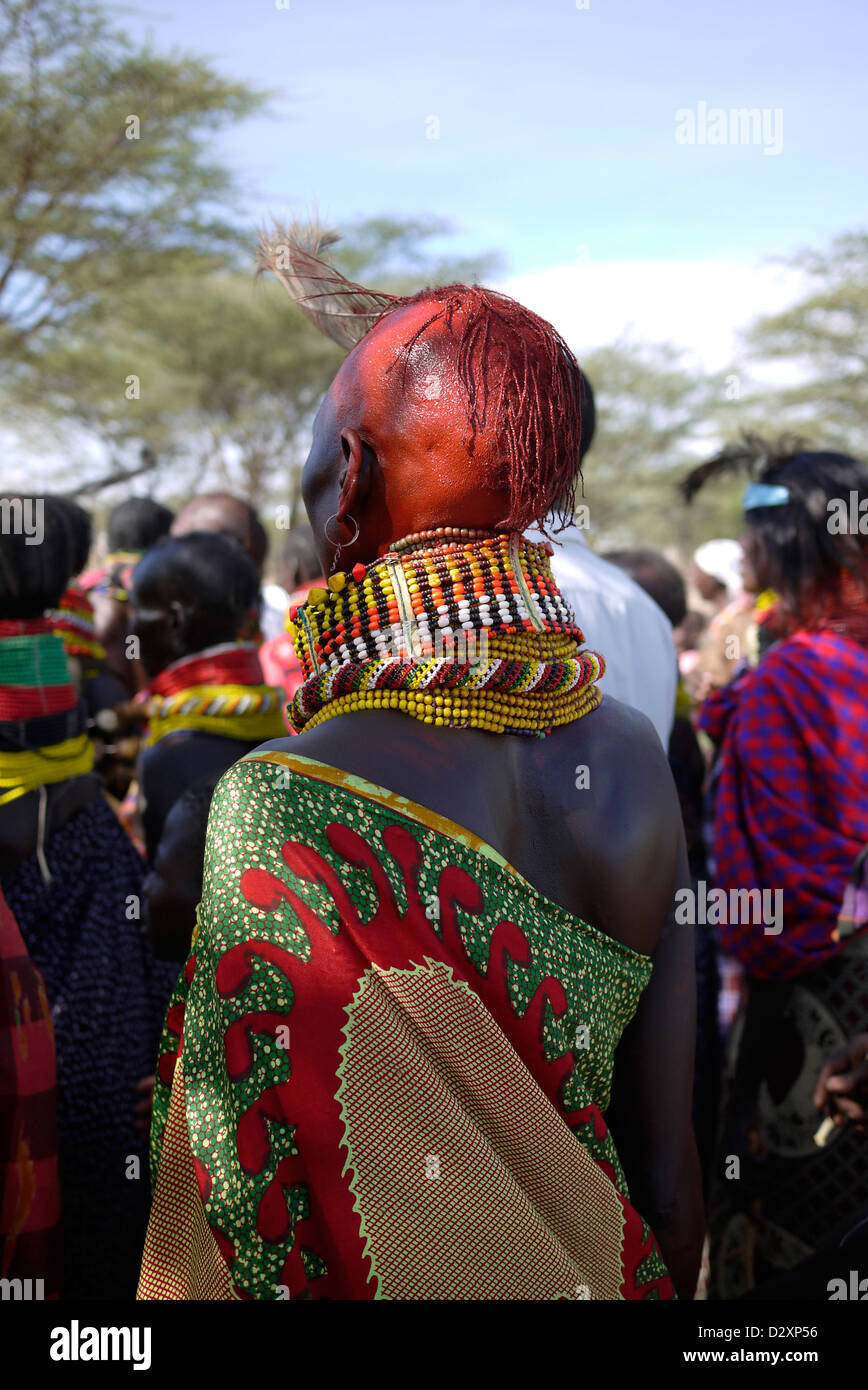 kenya turkana tribespeople dancing event confirmation ceremony lorugumu 20111001 africa sub-saharan ethnic Stock Photo
