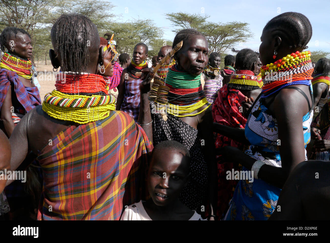 kenya turkana tribespeople dancing event confirmation ceremony lorugumu 20111001 africa sub-saharan ethnic Stock Photo