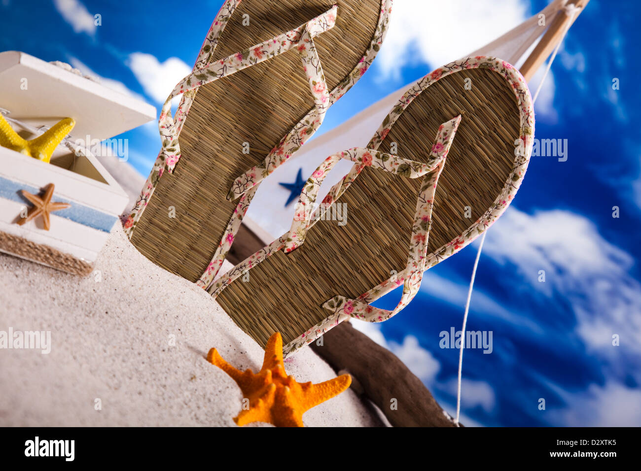 Sand beach and flip flops Stock Photo - Alamy