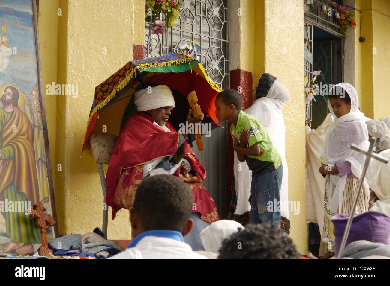 ethiopia ceremony orthodox church gonder priest blessing child kid christianity religion 2012 federal Stock Photo