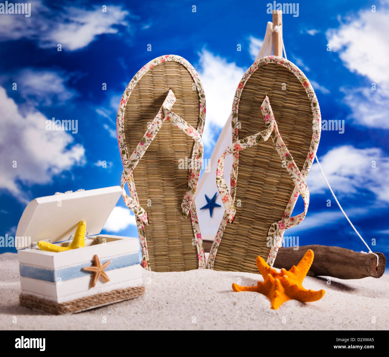 Sand beach and flip flops Stock Photo - Alamy