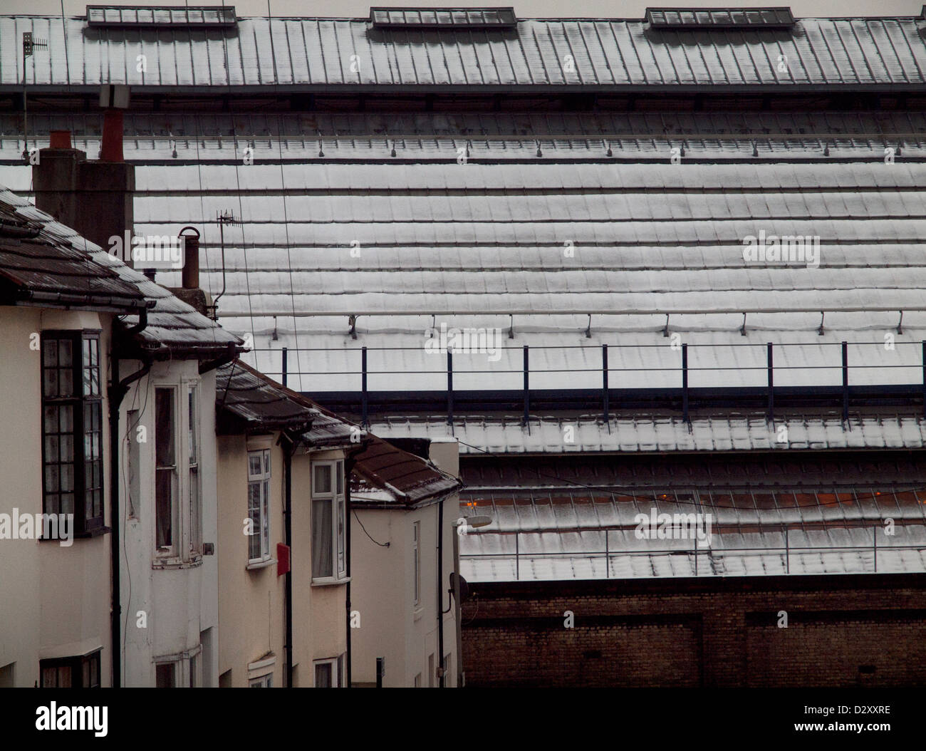 The snowy roof of Brighton train station Stock Photo