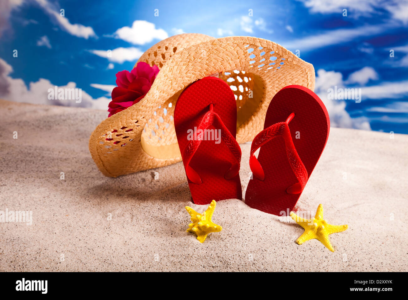 Sand beach and flip flops Stock Photo - Alamy