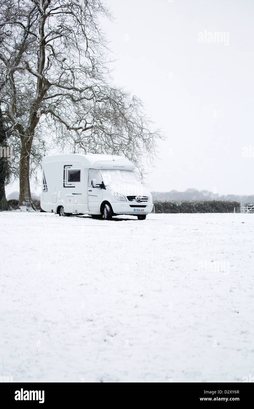 Camper Van in Snow; Devon; UK Stock Photo Alamy