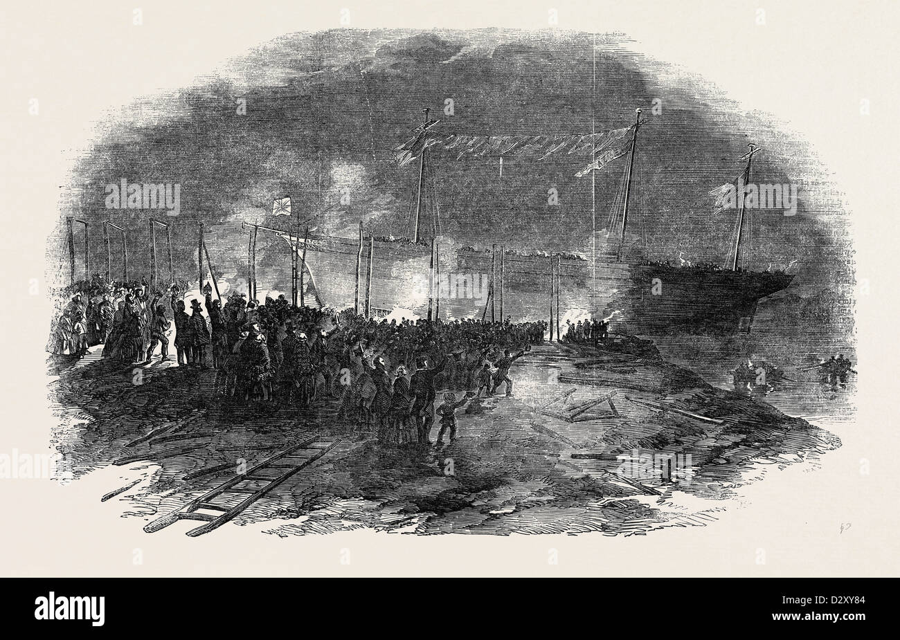 TORCHLIGHT LAUNCH OF THE IRON SCREW STEAMER "AZOFF," IN THE CLYDE Stock