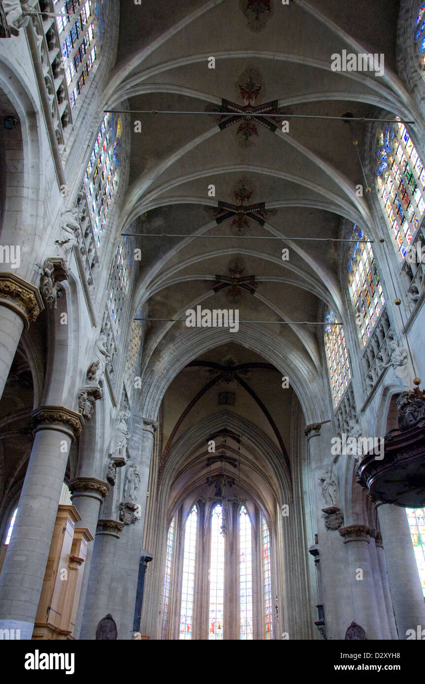 Interior of Notre Dame Du Sablon Brussels Stock Photo