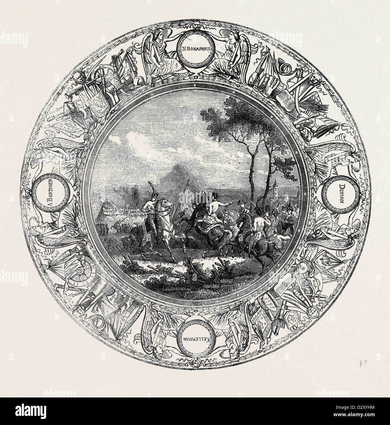 SEVRES PLATE, PAINTED WITH A SCENE FROM THE BATTLE OF MARENGO, FOR THE EMPEROR NAPOLEON I Stock Photo