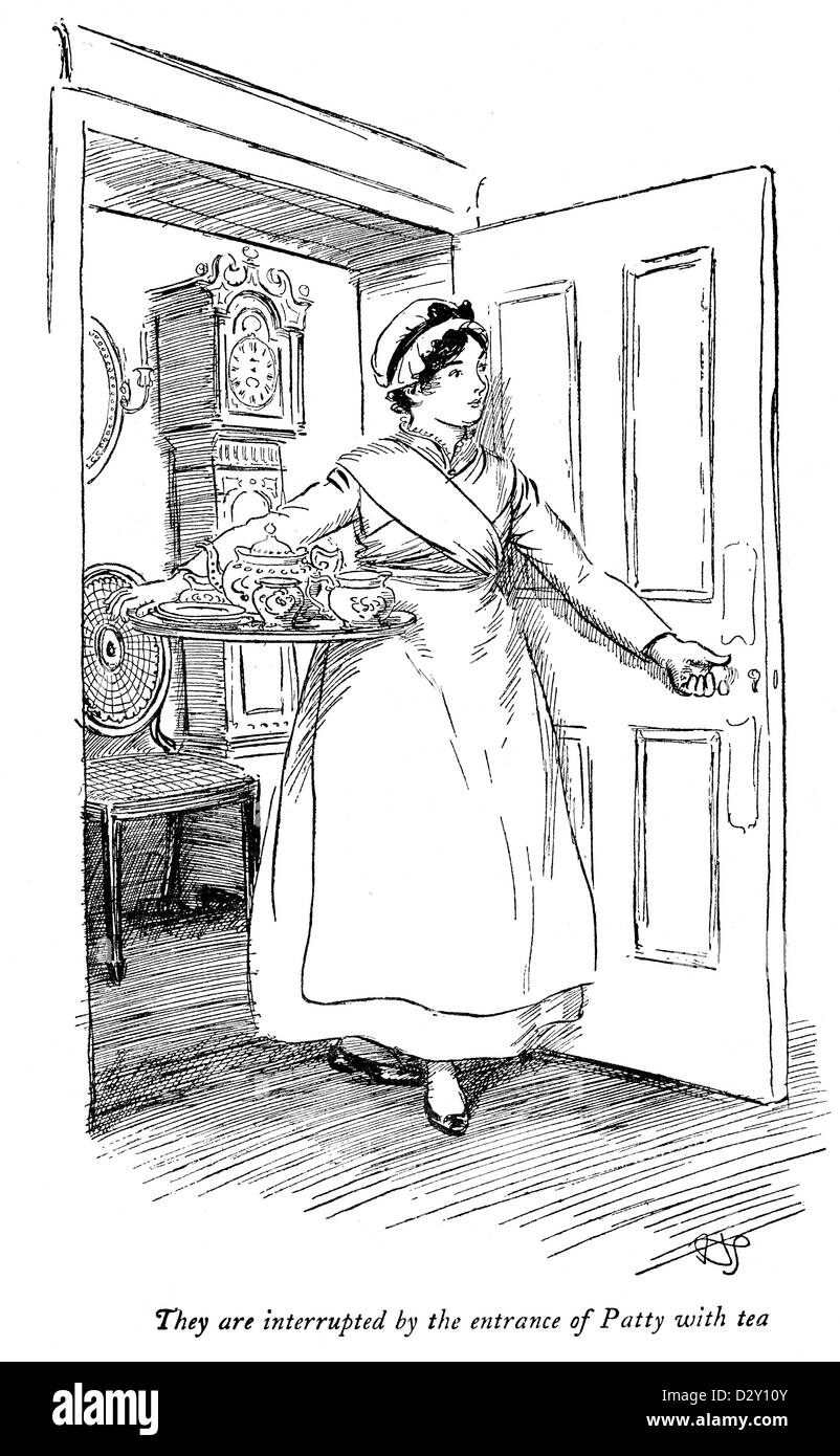 Illustration from the J. M. Barrie play Quality Street, a comedy about two sisters who start a school 'for genteel children'. Stock Photo