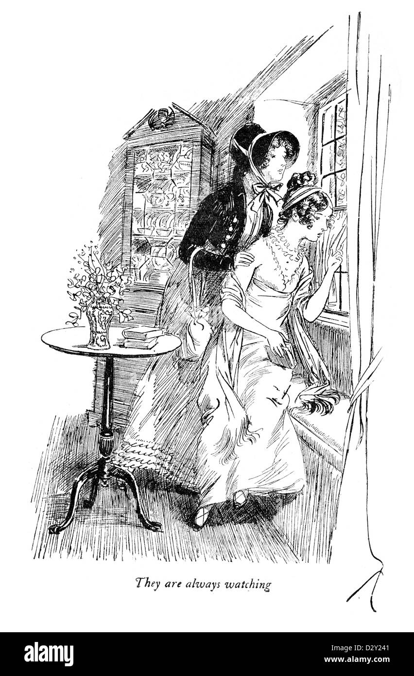 Illustration from the J. M. Barrie play Quality Street, a comedy about two sisters who start a school 'for genteel children'. Stock Photo