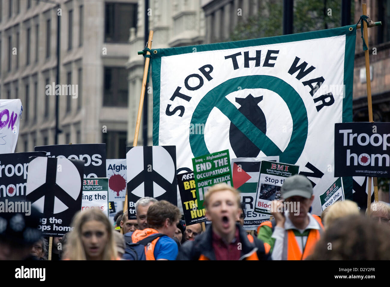 An anti war protest held in central London. Stock Photo
