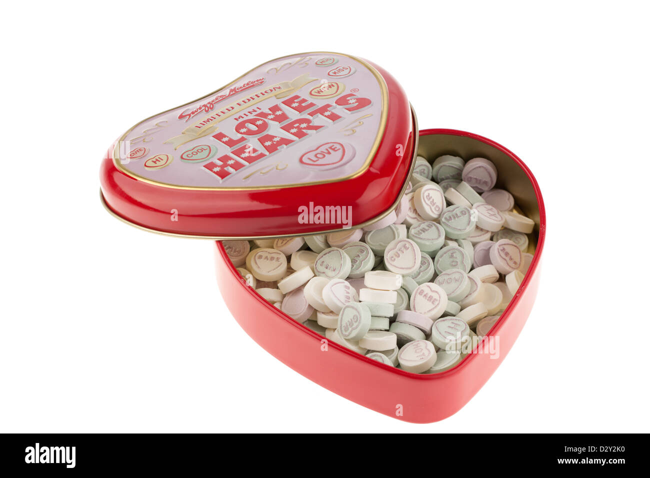 Tin of Swizzels Matlow limited edition Mini Love Hearts Stock Photo