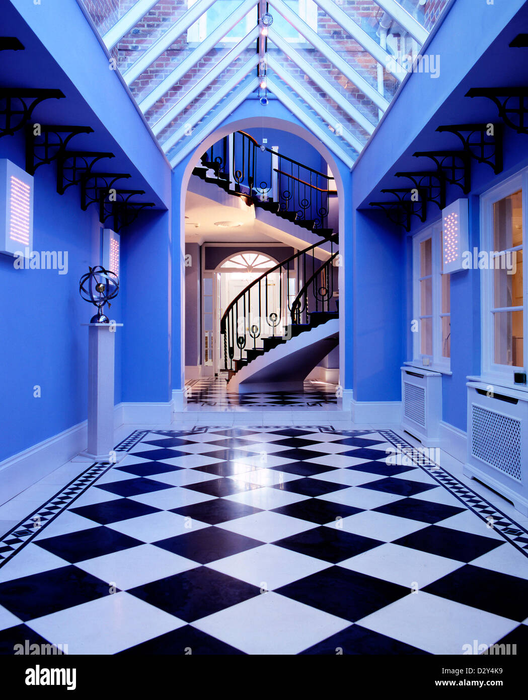 Atrium with black and white checkered floor tiles Stock Photo Alamy