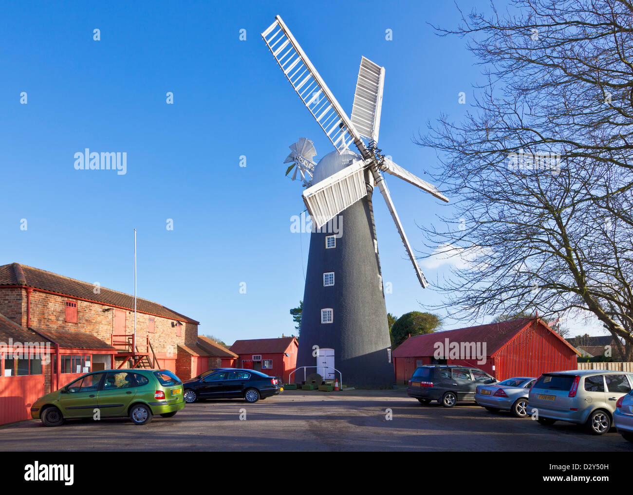Distinctive black painted Burgh le marsh restored windmill Lincolnshire