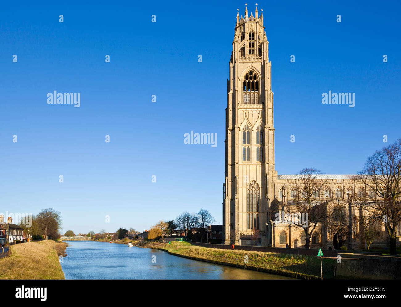 The Boston stump or St Botolph's church and river Witham Boston Lincolnshire  England GB UK EU Europe Stock Photo