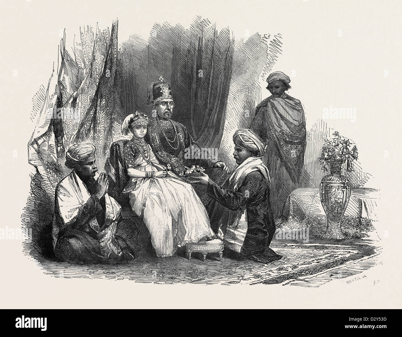 THE EX-RAJAH OF COORG, AND HIS DAUGHTER THE PRINCESS GOURAMMA, AND SUITE, 1852 Stock Photo