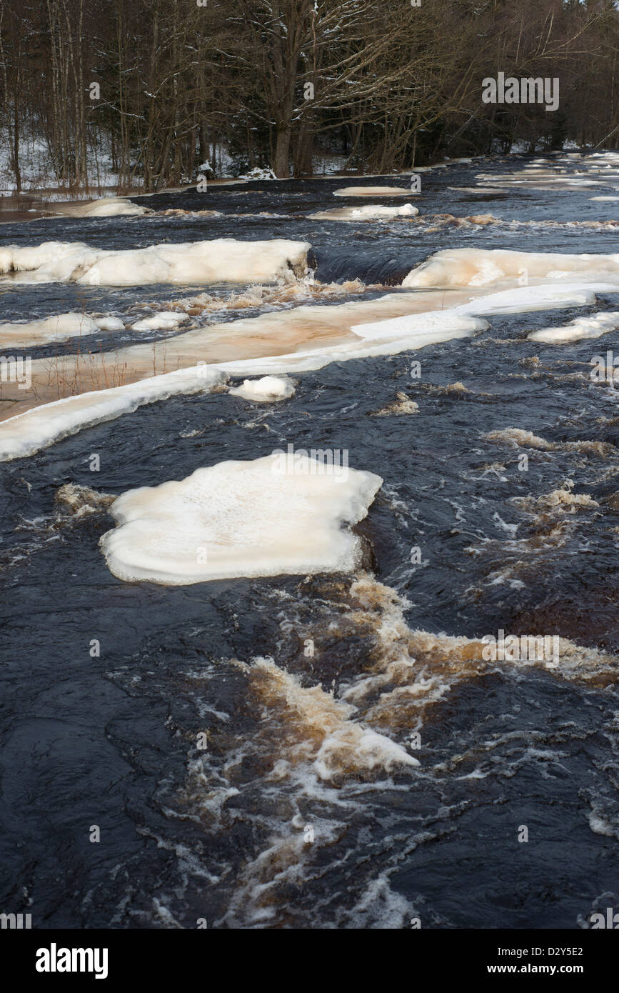 Ice and running water in river Helgeå, Småland Stock Photo - Alamy