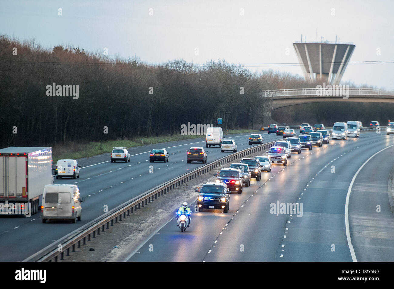4th February 2013. M11, Harlow, Essex, UK. The convoy of Joe Biden, US Vice President, makes its way down the M11 in Essex having just arrived at Stansted Airport from Paris. Stock Photo