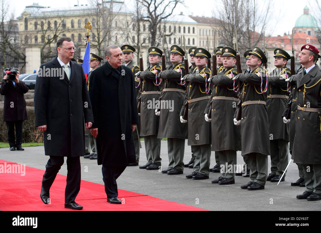 Prime minister of Turkey Recep Tayyip Erdogan (middle) and his Czech ...