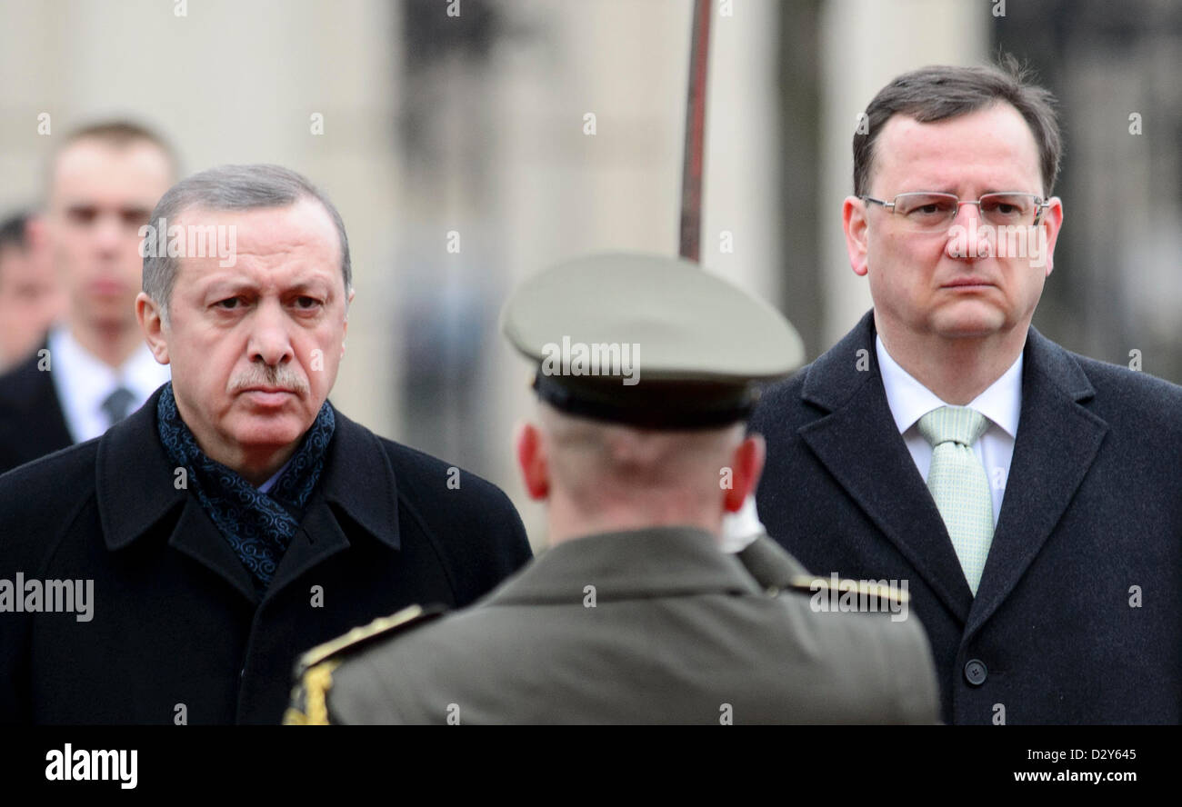Prime minister of Turkey Recep Tayyip Erdogan (left) and his Czech ...