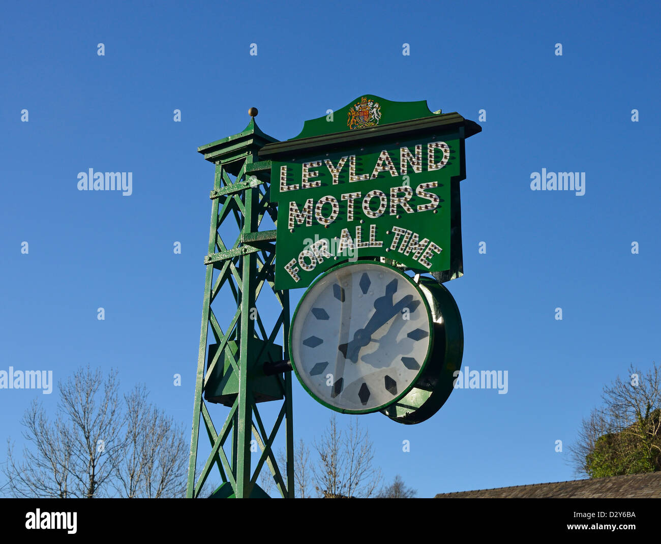 'LEYLAND MOTORS FOR ALL TIME'. The Leyland Clock. Brewery Arts Centre, Highgate, Kendal, Cumbria, England, United Kingdom. Stock Photo