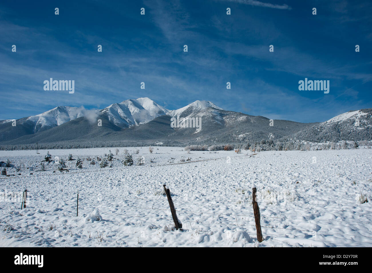 The first snowfall of the season has draped Mount Princeton and
