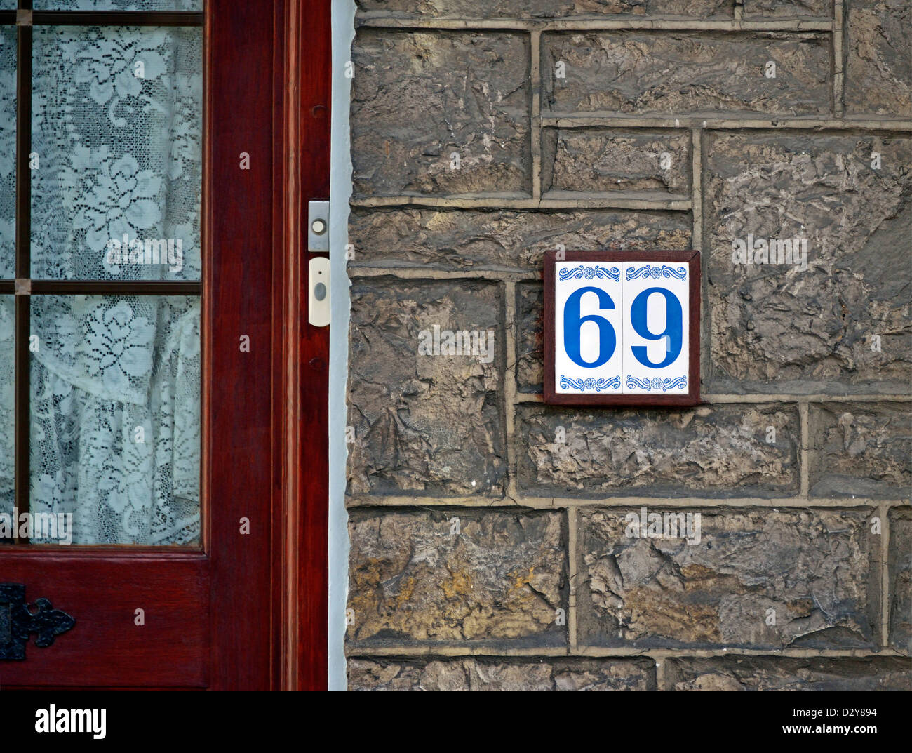 '69', house number. Burneside Road, Kendal, Cumbria, England, United Kingdom, Europe. Stock Photo