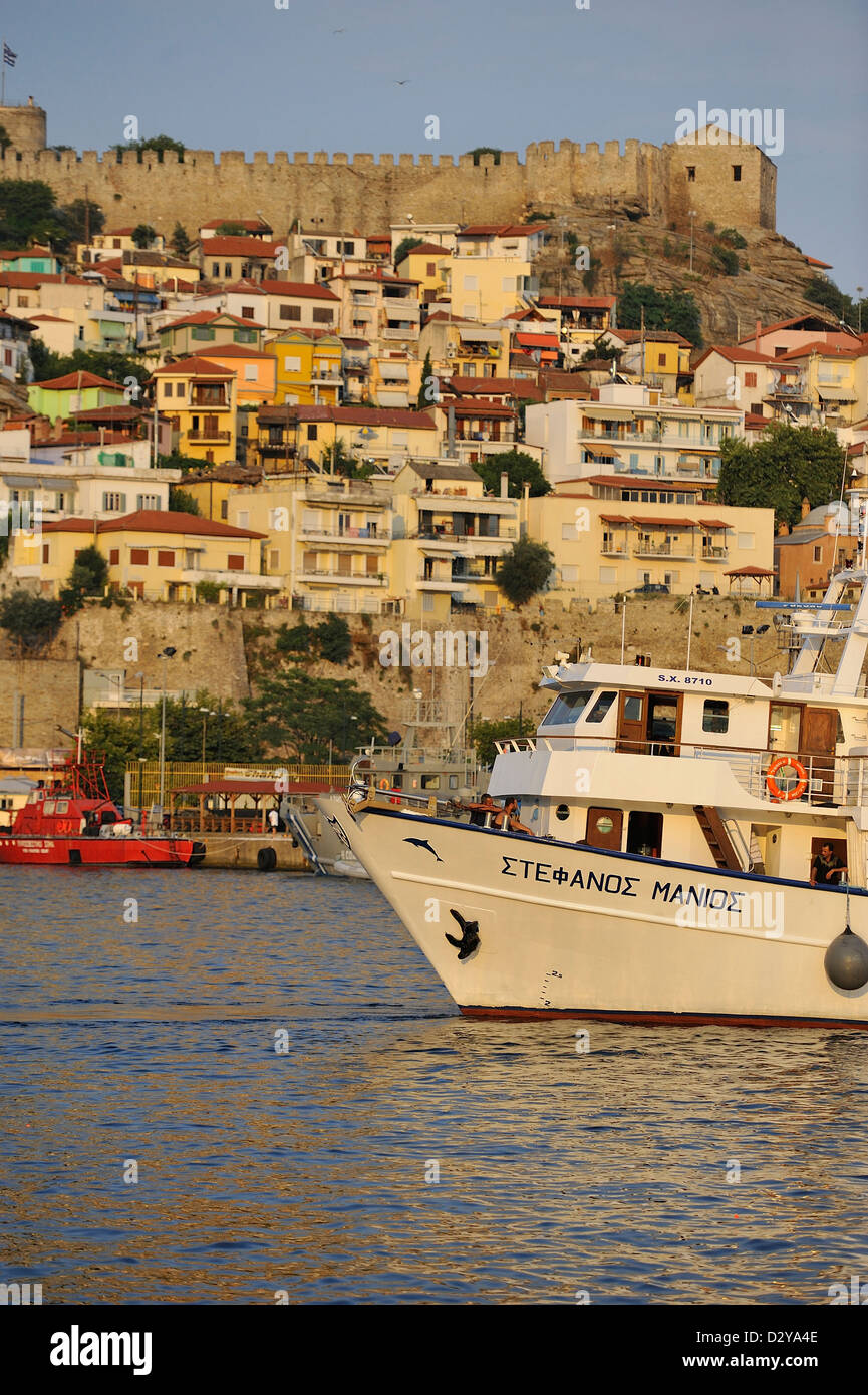 A view of the ottoman citadel from the port; Kavala; Macedonia, Greece. Stock Photo