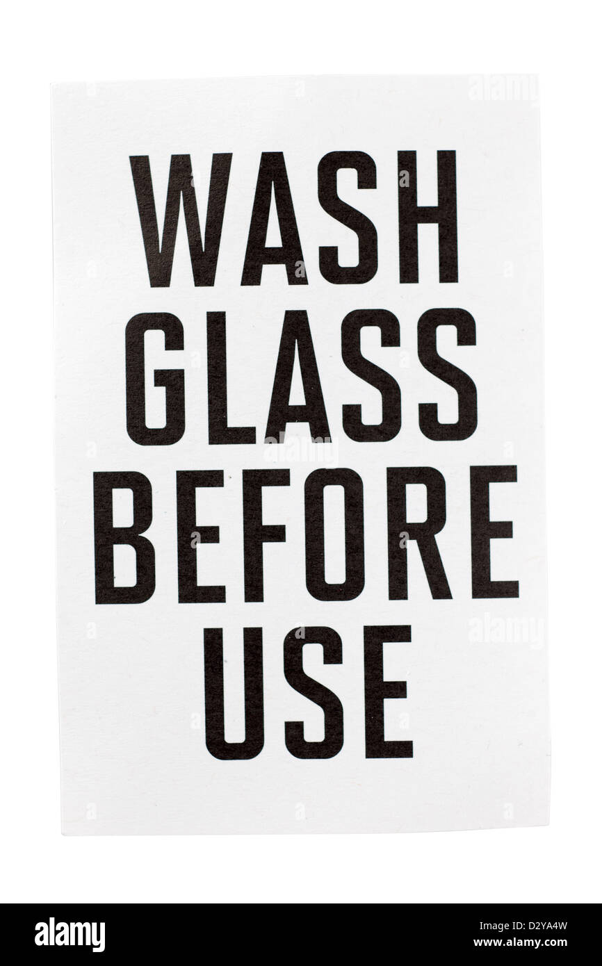 Paper label Wash glass before use Stock Photo