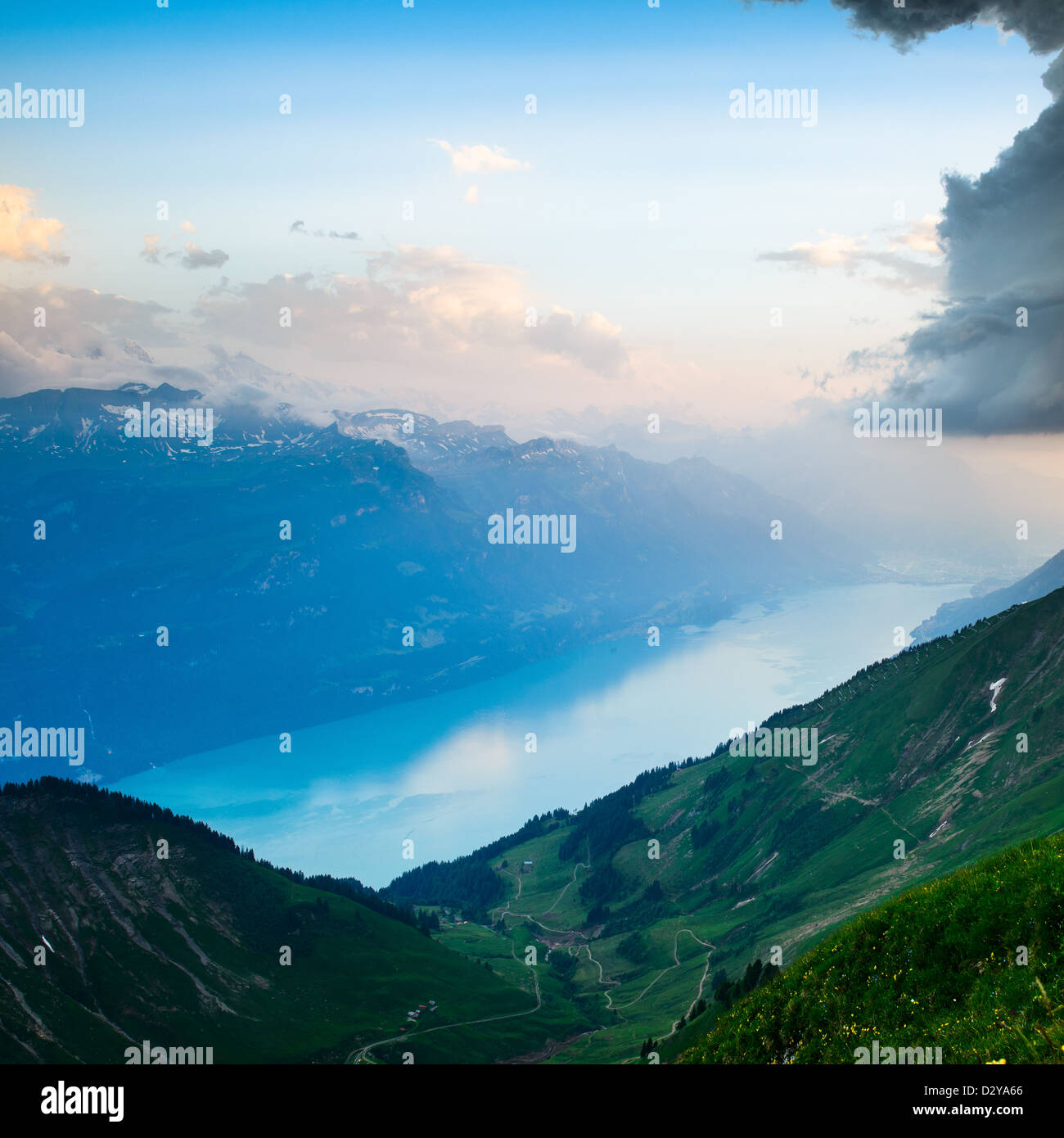 View of Lake Brienz from Brienzer Rothorn, Canton of Bern, Switzerland Stock Photo
