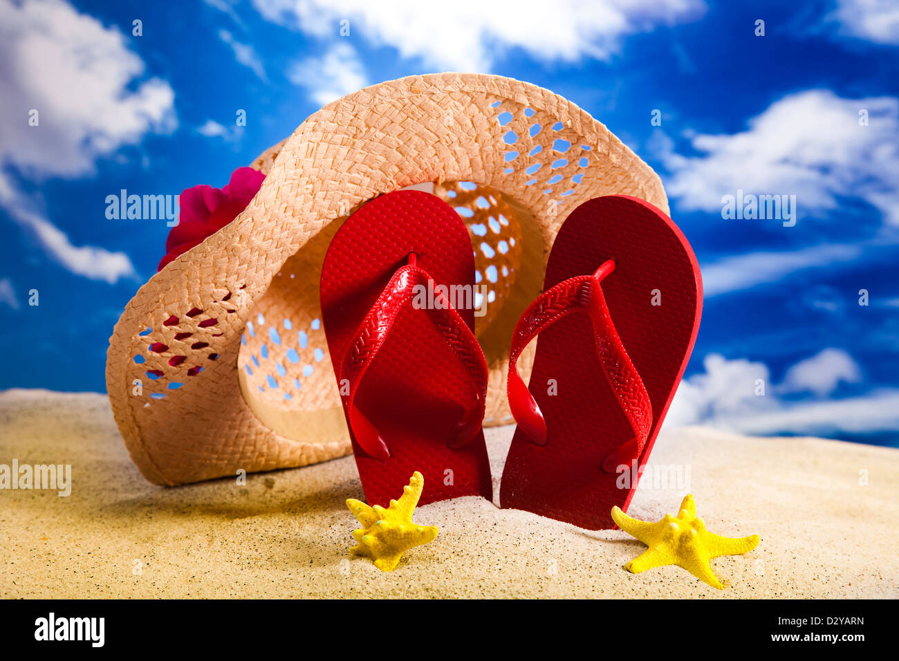 Flip-flops on a sandy beach Stock Photo - Alamy