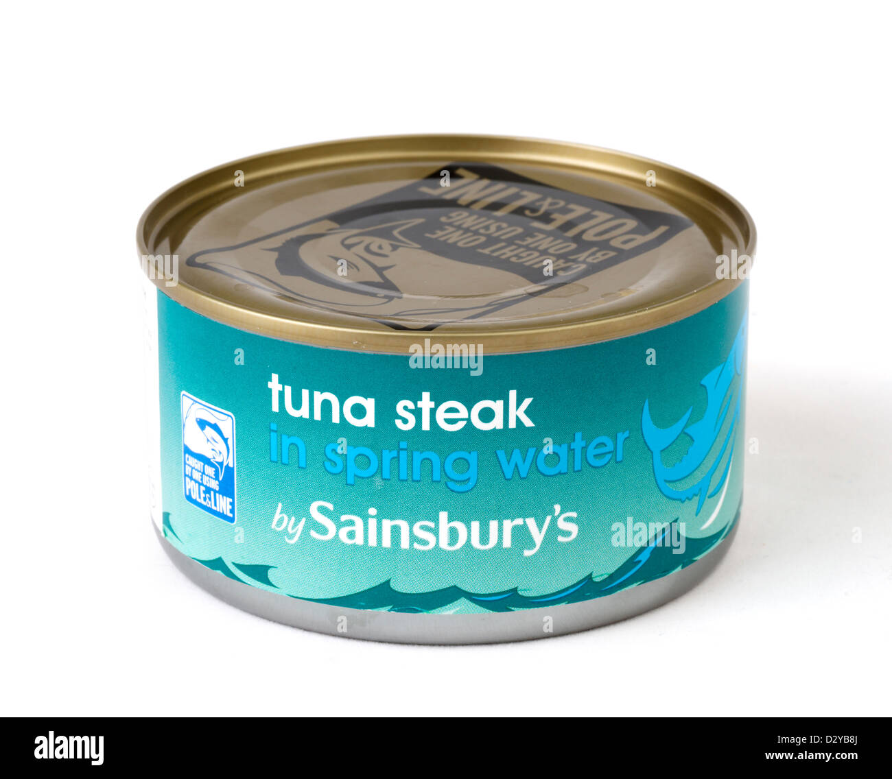 Can of pole and line caught tuna steak Stock Photo