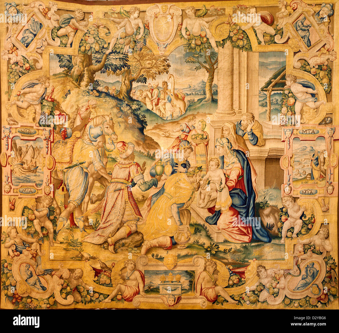 BERGAMO - JANUARY 26: Gobelin of Adoration of the magi from year 1583 by Alessandro Allori in church Santa Maria Maggiore
