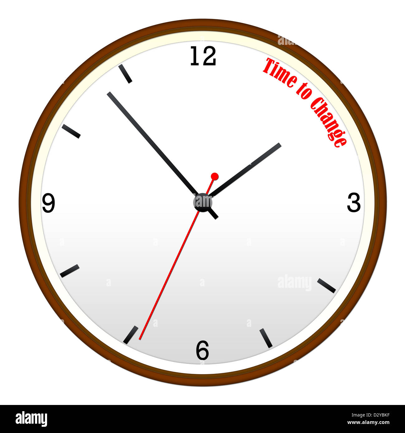 Time to Change concept on a Wooden Wall Clock with hour, minutes, and second hand. Stock Photo