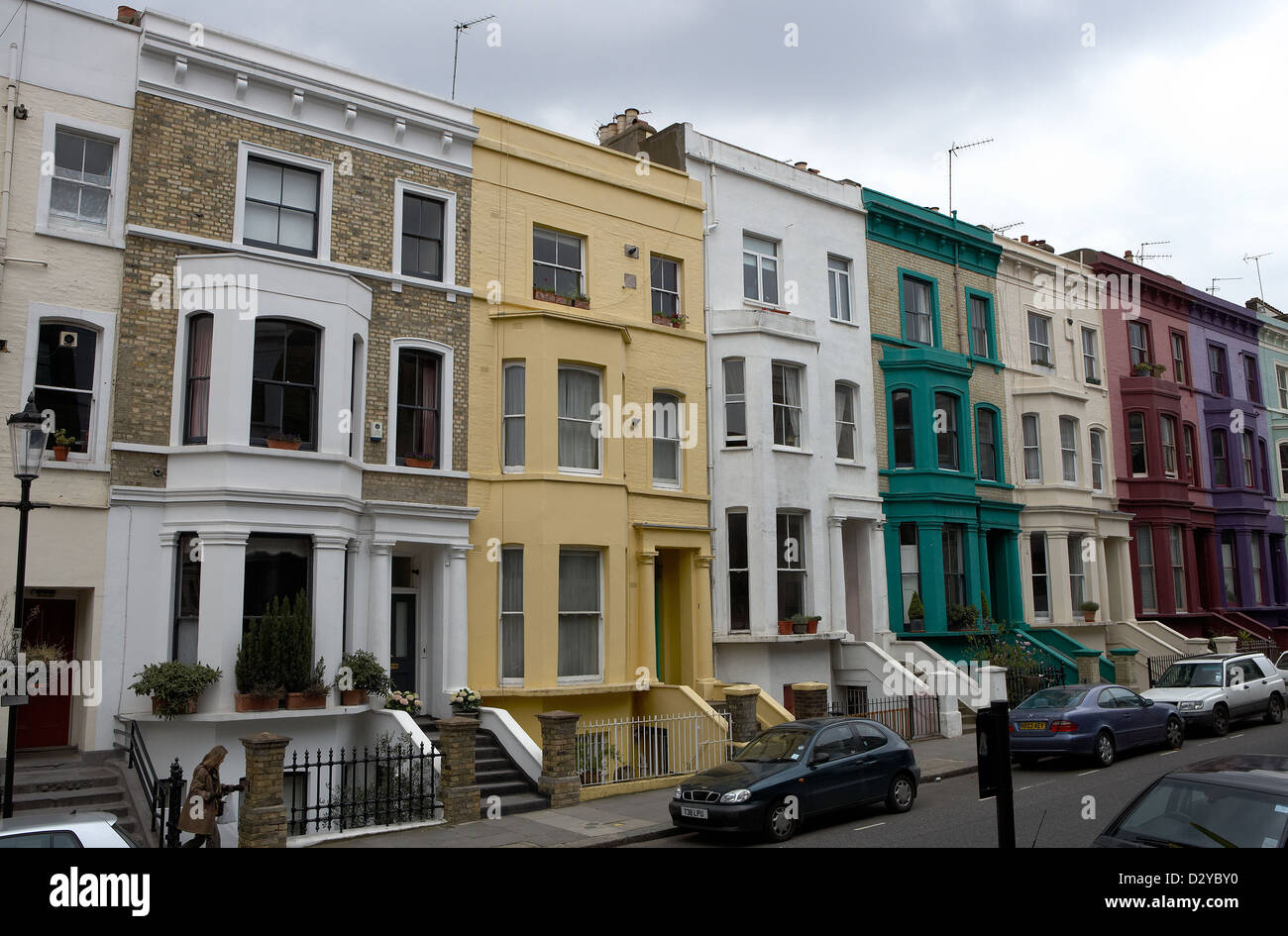 London, UK, colorful townhouses in the district of North Kensington