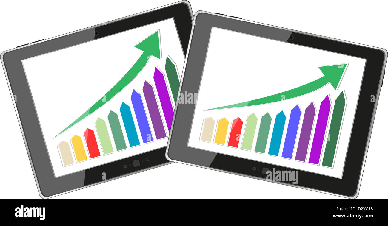 Modern digital tablet PC ipad showing success growth chart on a screen. Isolated on white Stock Photo