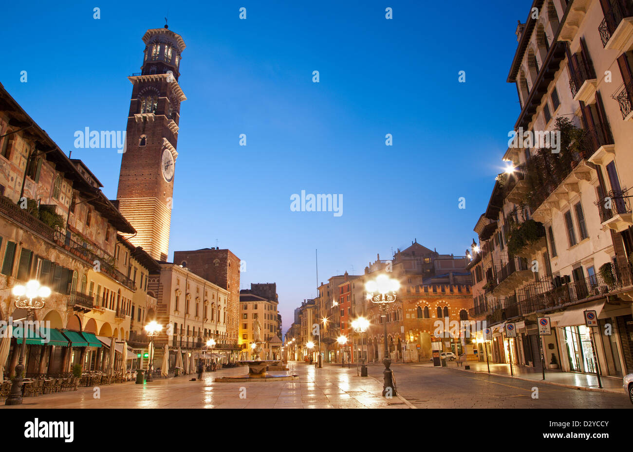 Verona - Piazza Erbe in dusk Stock Photo