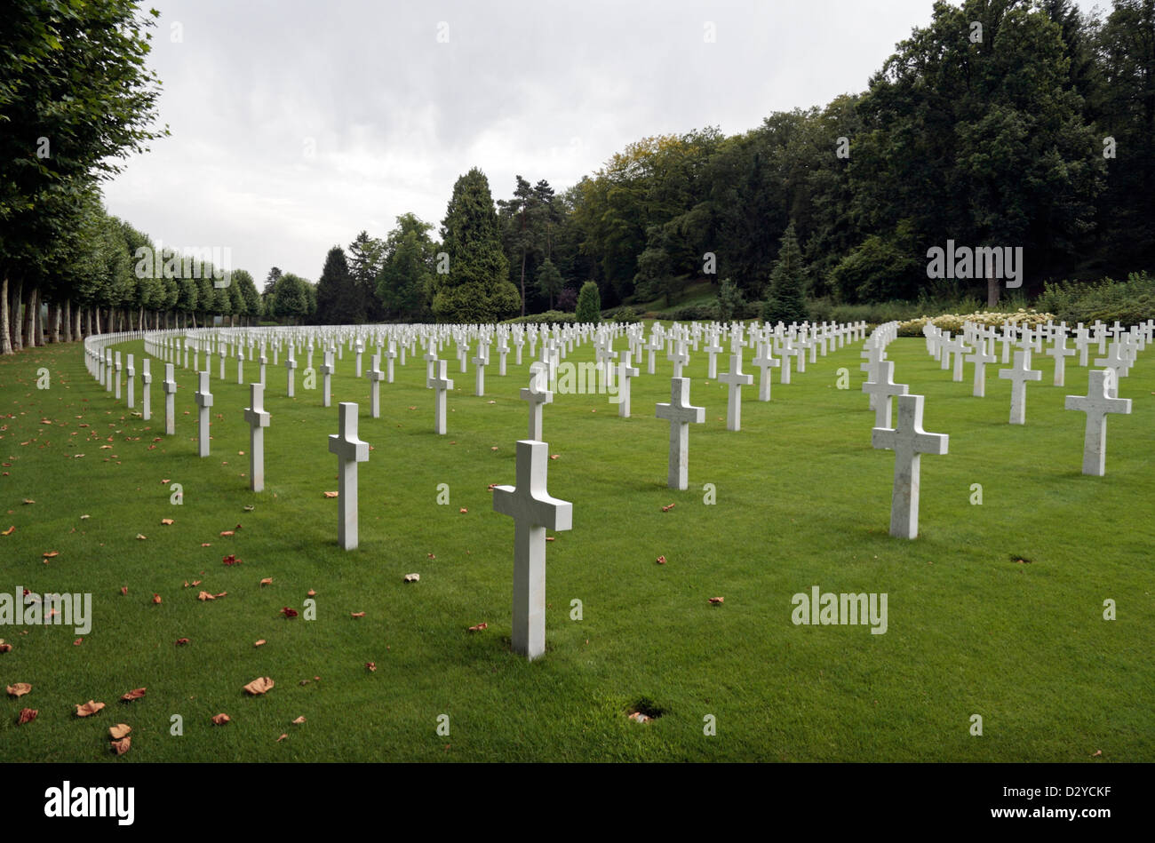 Headstones in the Aisne-Marne American Cemetery and Memorial, Belleau, near Chateau-Thierry, France. Stock Photo