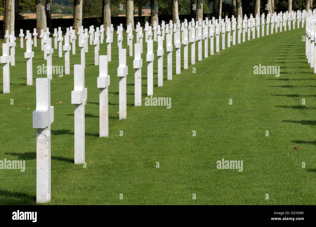 Headstones in the Aisne-Marne American Cemetery and Memorial, Belleau, near Chateau-Thierry, France. Stock Photo