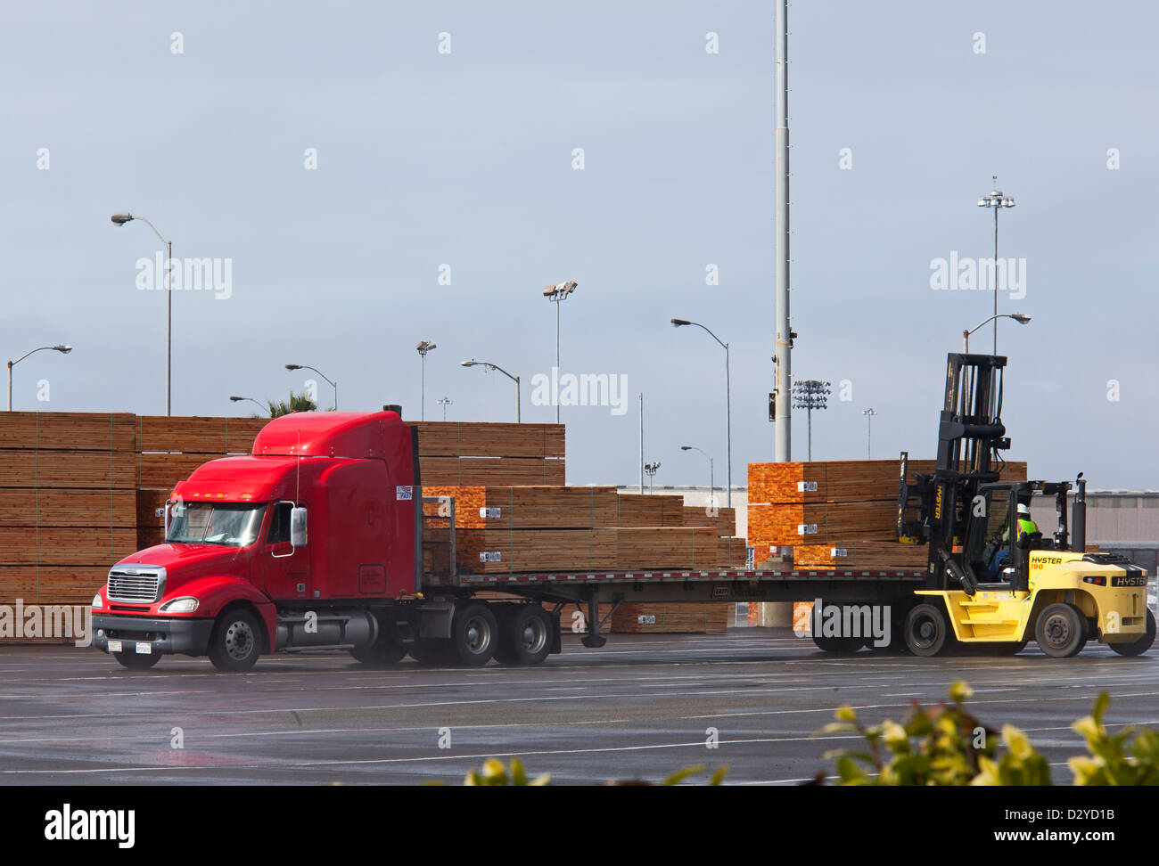 National City, California - Imported lumber awaits distribution at the Port of San Diego. Stock Photo